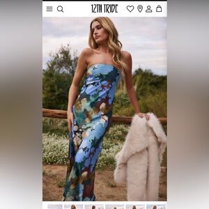 12th Tribe Blue Green Strapless Bodycon Maxi Dress